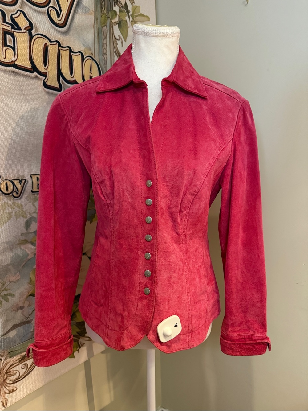 Raspberry Pink Suede Button-Front Jacket